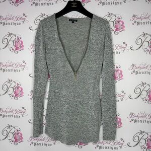 Dynamite top long sleeve zipper zip up grey gold soft stretchy V neck comfy